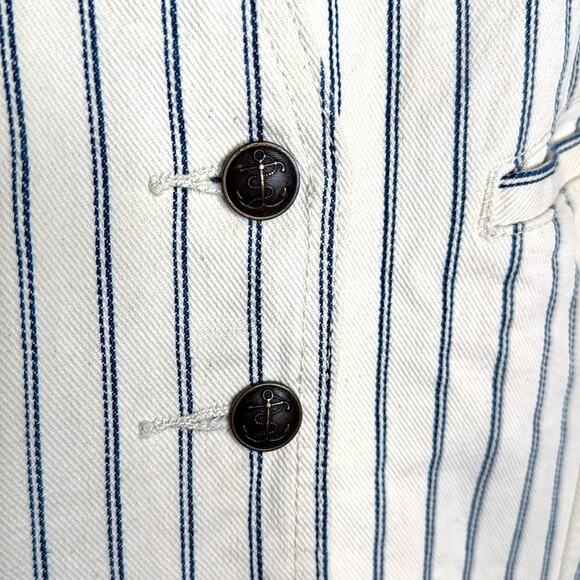 Vintage Ralph Lauren White Jean Vest Navy Pinstriped Nautical Buttons W1763 Sz L - Picture 3 of 7